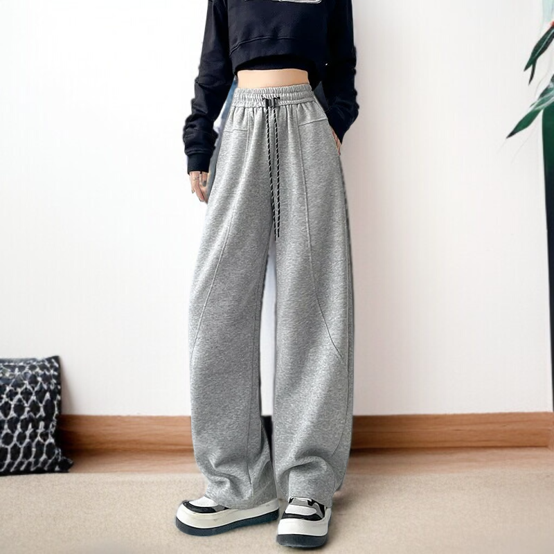 안소 와이드 와이드 팬츠 일자 하이웨스트 트레이닝 팬츠 여 캐주얼 맨투맨 레드 스트링 팬츠