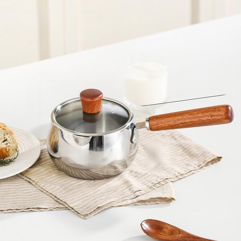 หม้อนมขนาดเล็กสามชั้นสำหรับเด็ก ไม่ติดกระทะ หม้อสำหรับต้มบะหมี่เด็ก