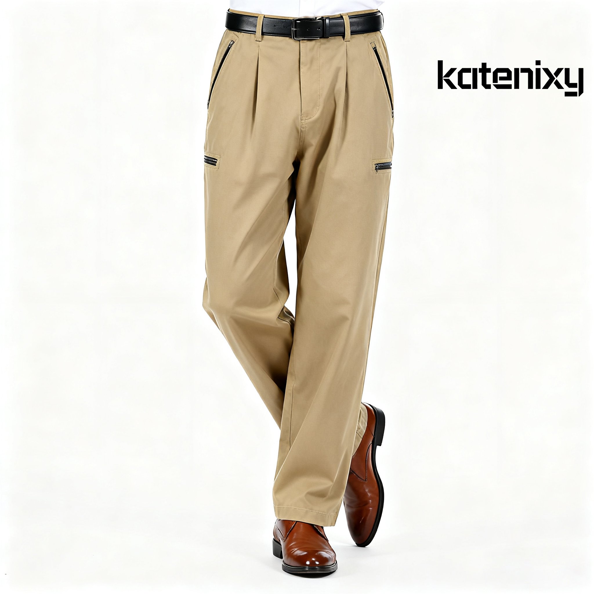 카키색 캐주얼 팬츠 정면 이미지