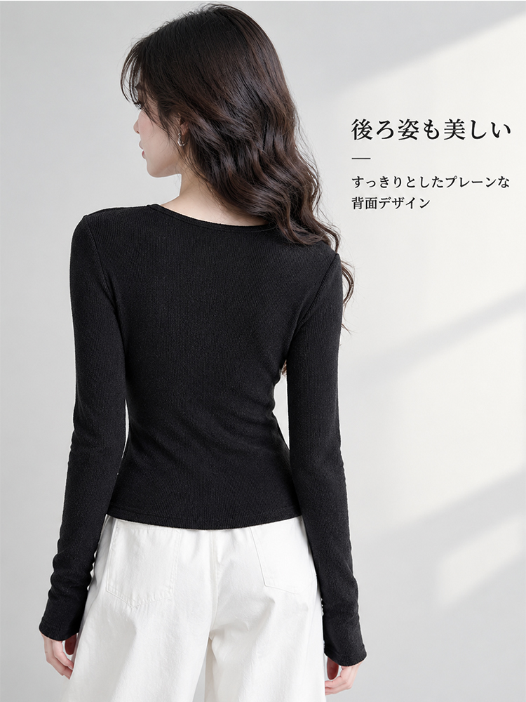 【秋の新作半額】Monolly ドットコンビ長袖トップス｜上質感・極上の肌触り・オンオフ着回し