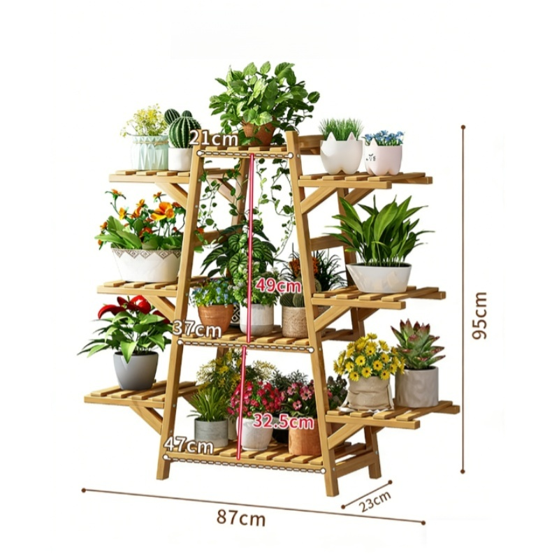 Balcony Living Room Rattan Multi-Layer Flower Stand Succulent Plant Pot Rack