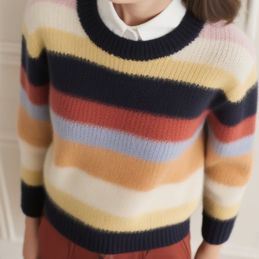 여성용 스트라이프 스웨터 착용샷