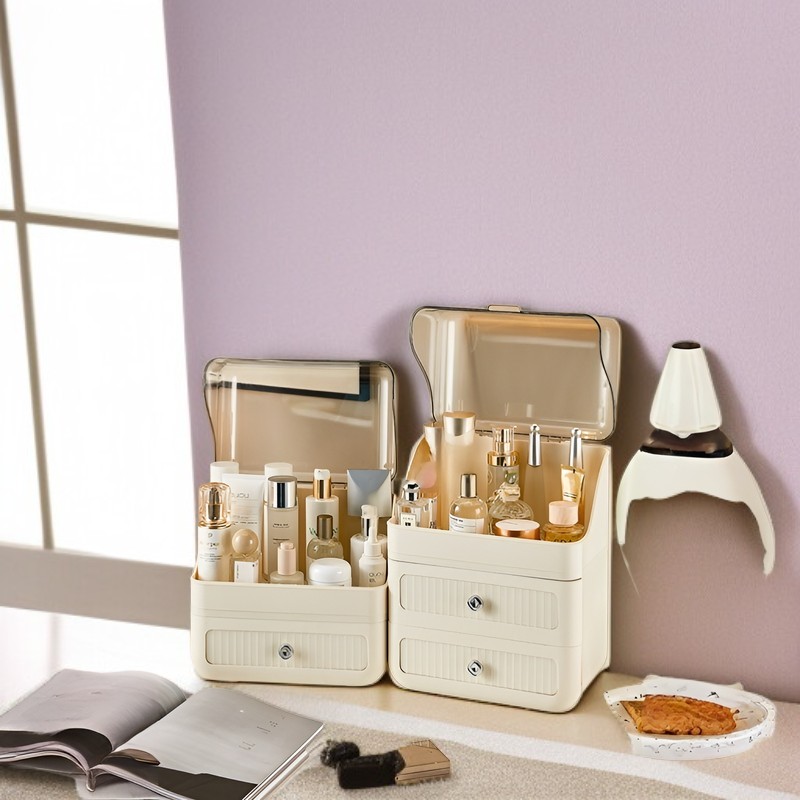 Large Capacity Dustproof Cosmetic Storage Box Desktop Organizer