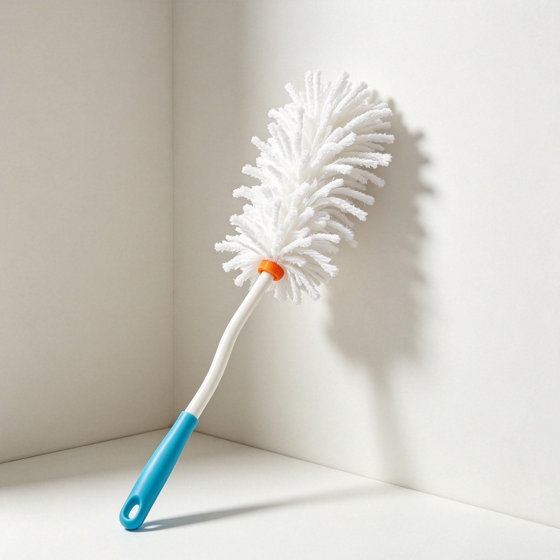 Bending Flexible Feather Dust Brush to reach tight corners