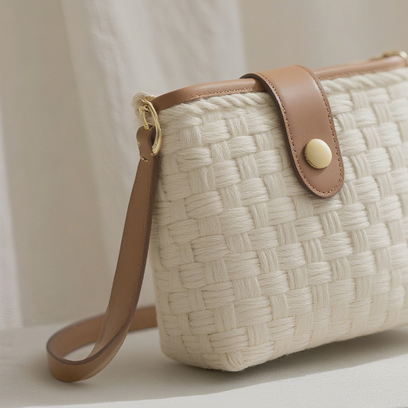 Detalle de la cuerda tejida artesanal del bolso retro