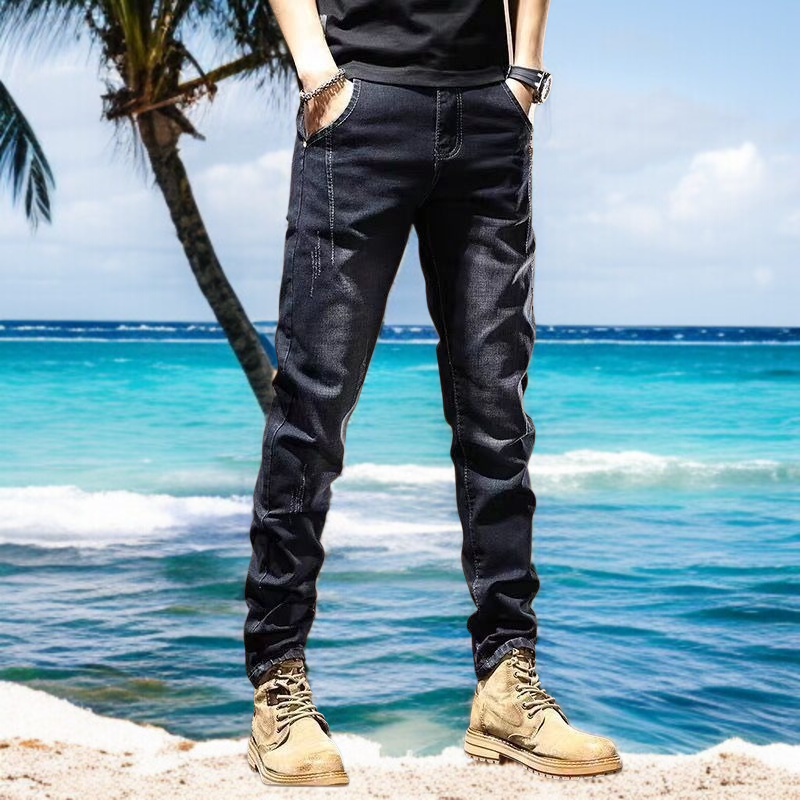 남자 슬림 작은 발바지 춘추 스판 청바지 남자 스판 작은 발바지 춘추 캐주얼 바지