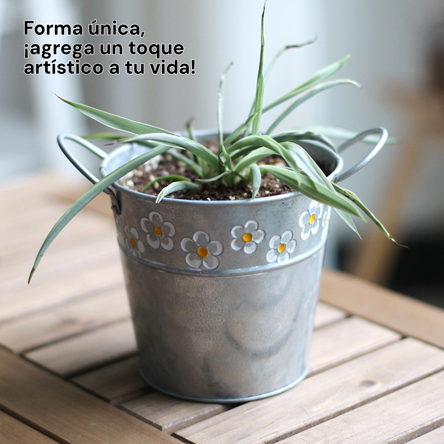 Maceta de hierro vintage, cubo de metal para flores secas