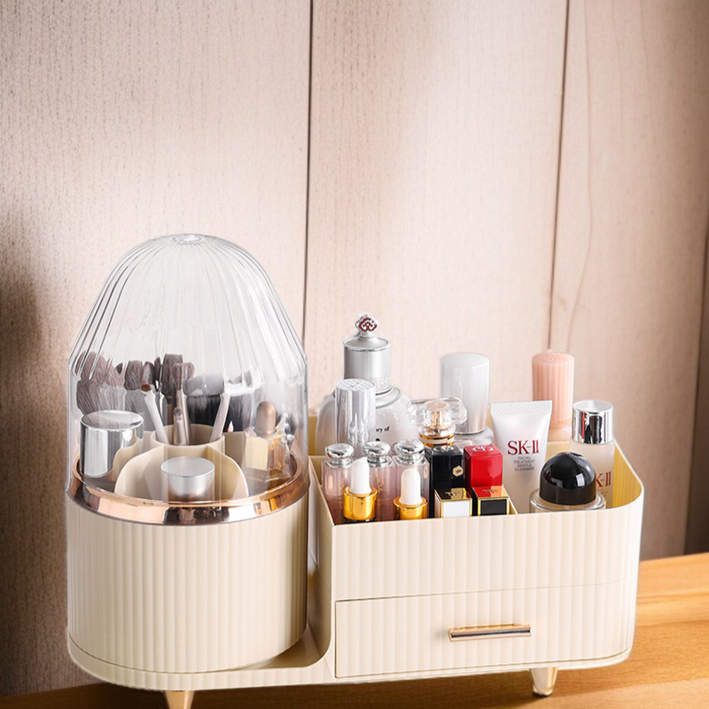 화장품 수납 케이스 테이블 선반 뚜껑 달린 회전 화장품 케이스 방진 정리 뚜껑 달린 립스틱 수납 케이스