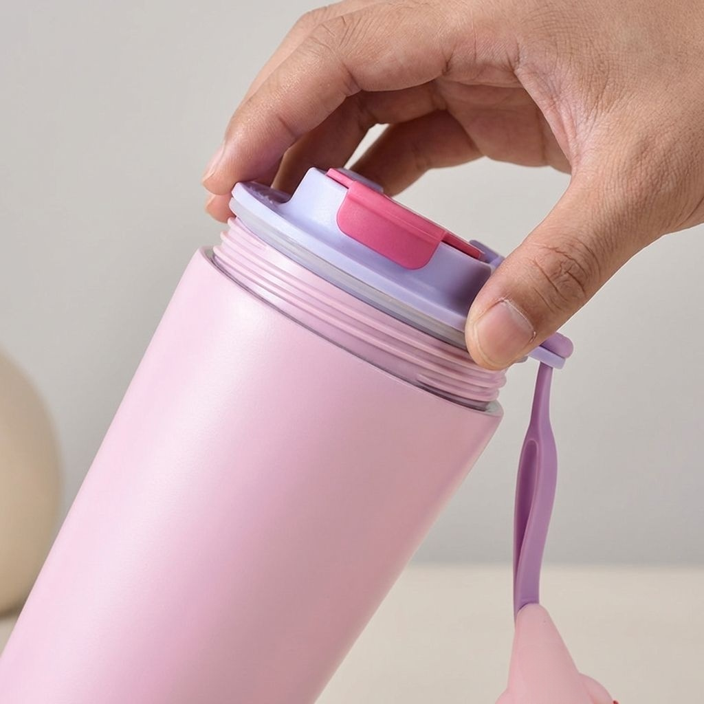 かわいい無地のステンレス製魔法瓶カップ