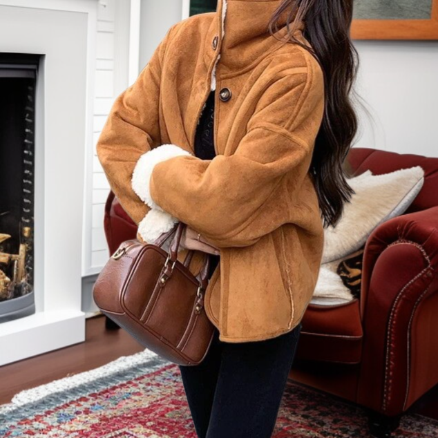 Warm autumn winter mink faux suede jacket
