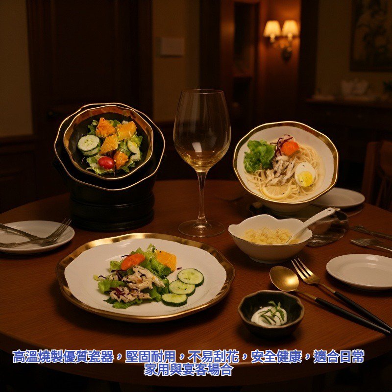 圈圓形瓷碗黑白豪華餐具套裝