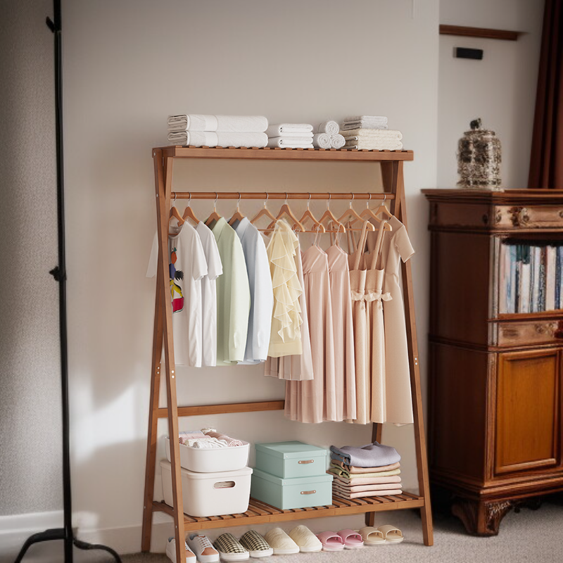 رف ملابس أرضي من الخشب الصلب