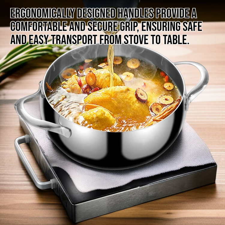 Extra-thick stainless steel apple-shaped cooking pot front view