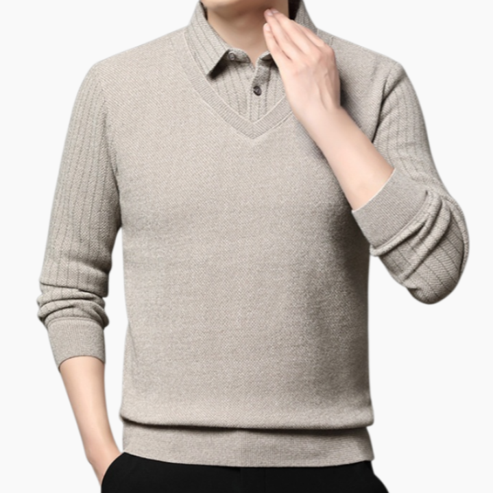 남자 니트 가짜 투피스 기모 도톰 기모 터틀넥 니트 중년 아빠 니트 상의