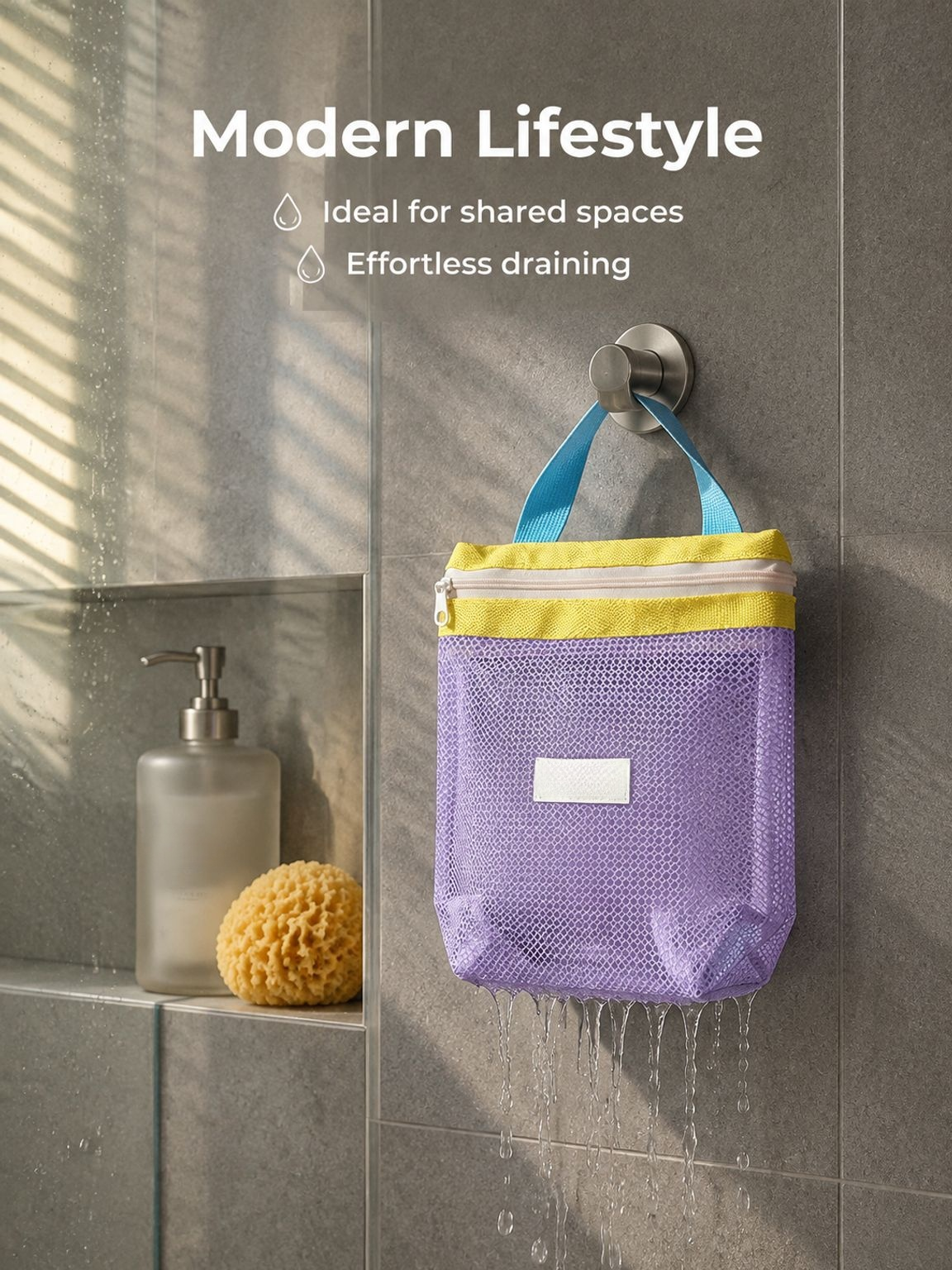 Portable mesh toiletry bag ideal for gym home and outdoor travel