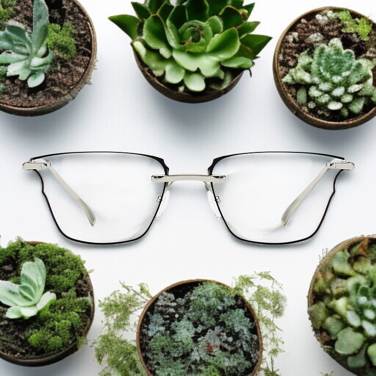 高品質無縁リーディンググラス 純チタン ブルーライト対策 不規則平面メガネ