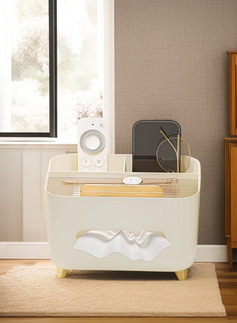 화이트 컬러의 데스크탑 다기능 티슈 박스