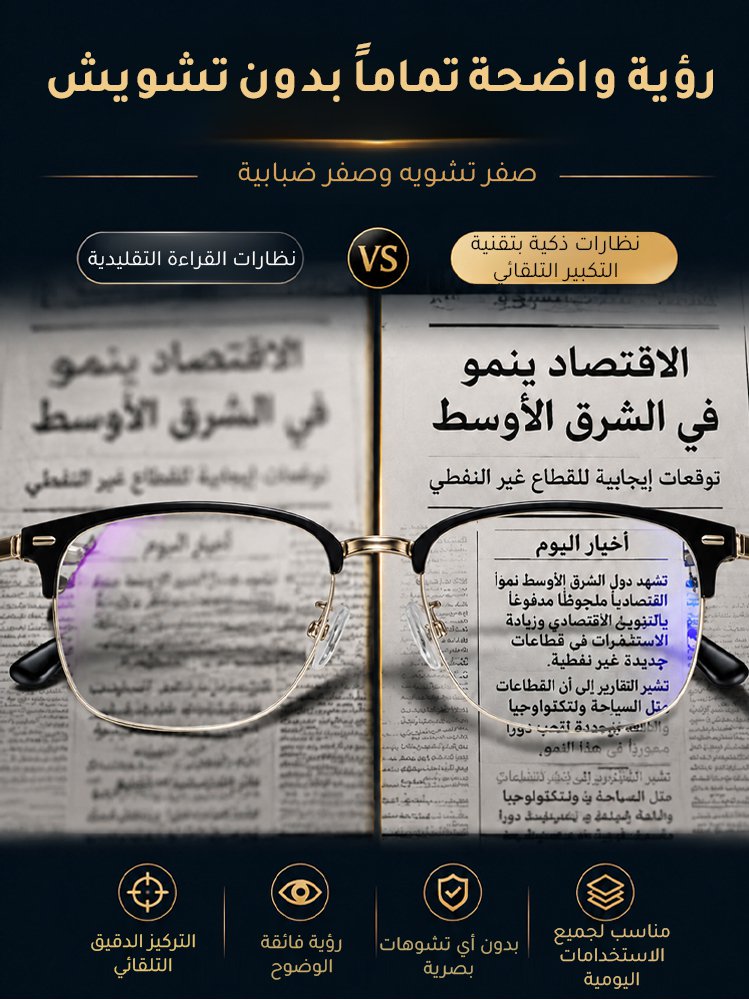 نظارة قراءة فاخرة راقية بتصميم نصف إطار مع عدسة بتركيز تلقائي وحجب الضوء الأزرق