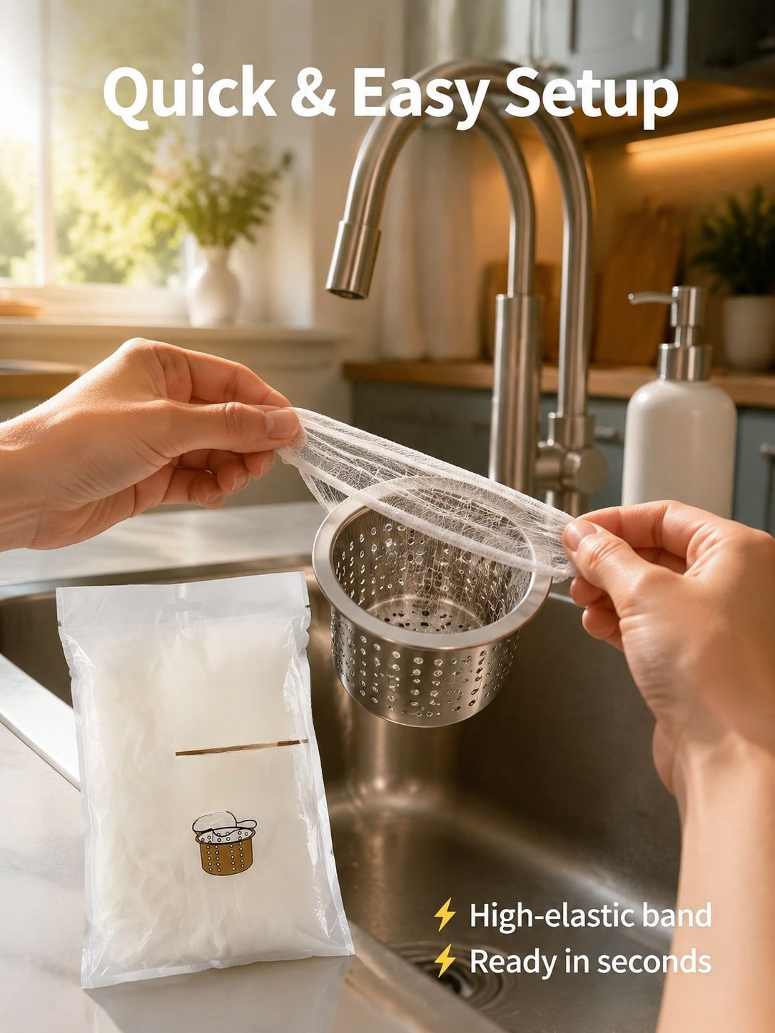 Close-up view of sink garbage filter mesh structure
