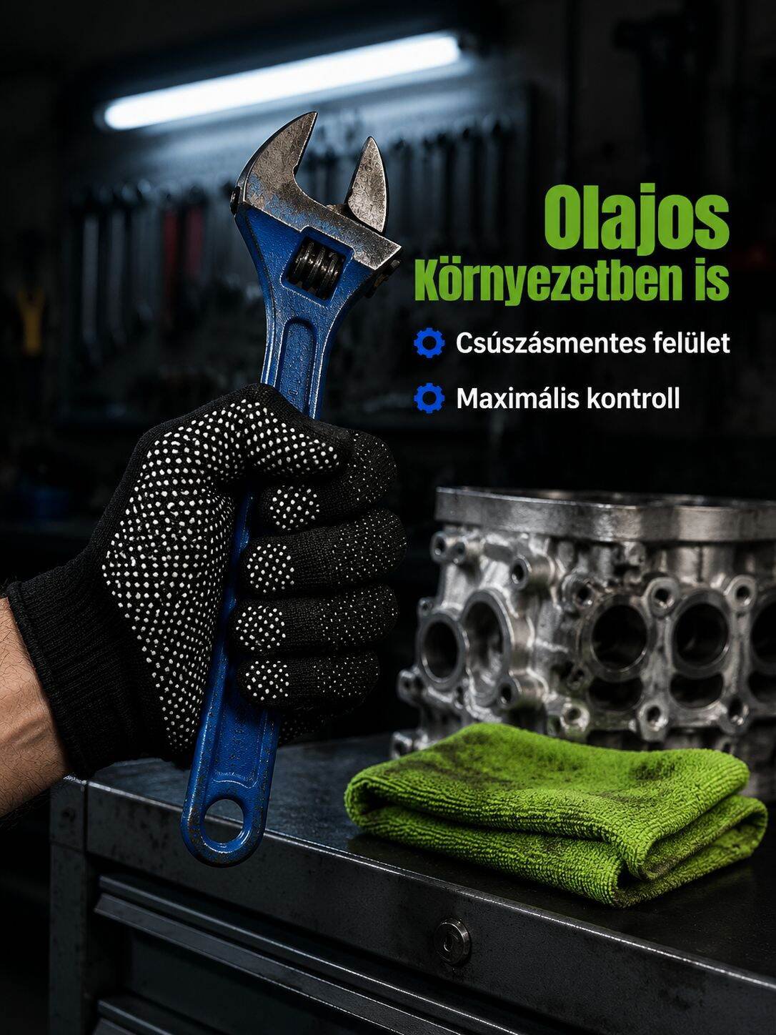Csúszásgátló, kopásálló munkavédelmi kesztyű pöttyözéssel