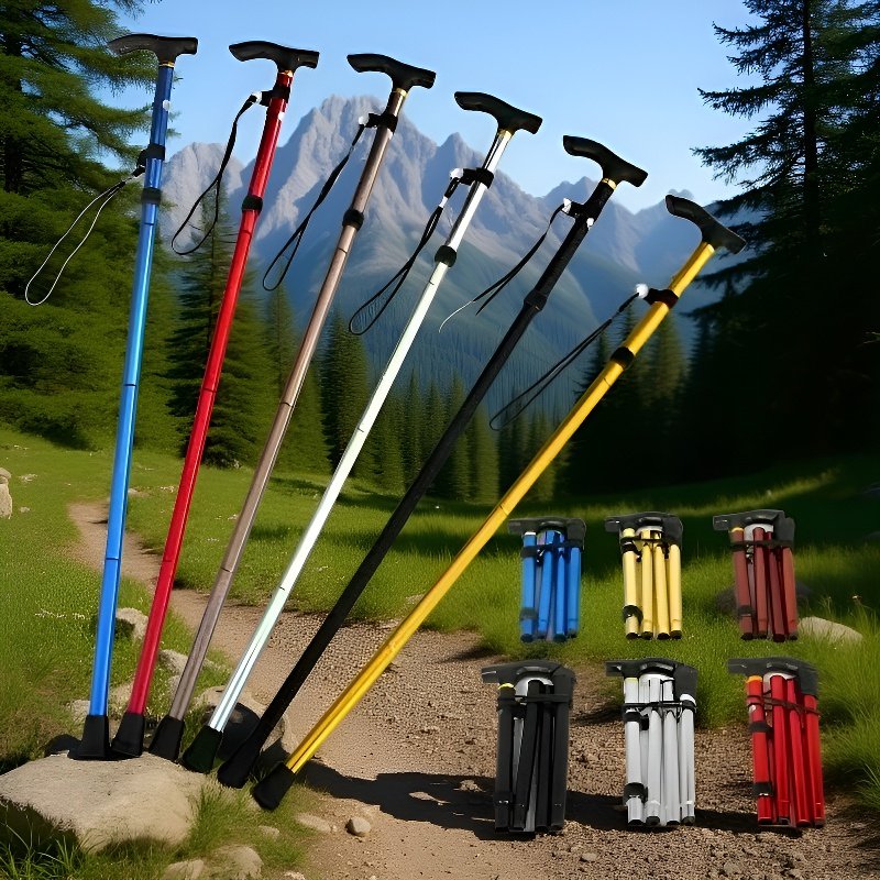 Aluminiowe teleskopowe składane kije trekkingowe w 6 kolorach