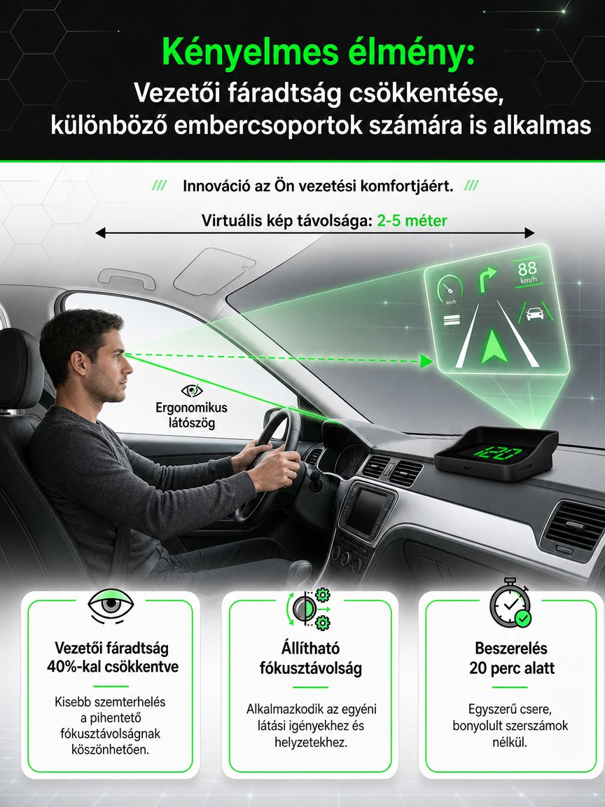 Autós HUD hordozható vetített kijelző GPS sebességmérő