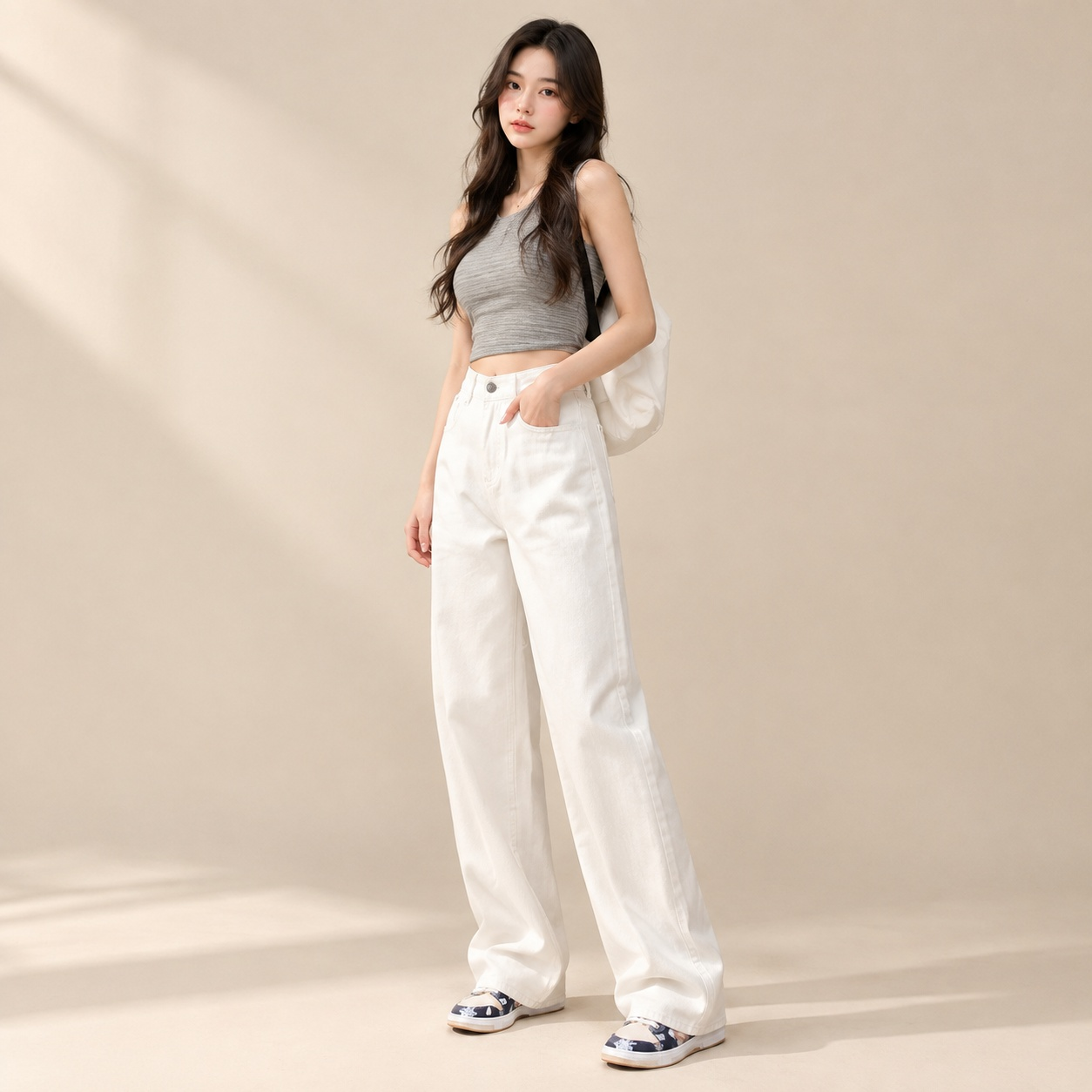 봄가을 신상 하이웨스트 슬림핏 와이드 데님 팬츠 여성용