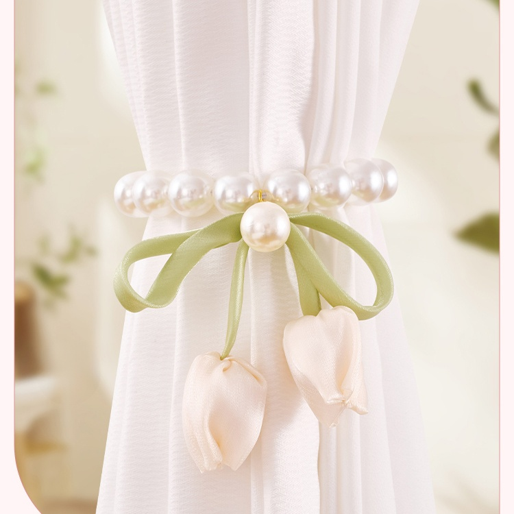 Broche Magnético de Cortina con Flor y Perla