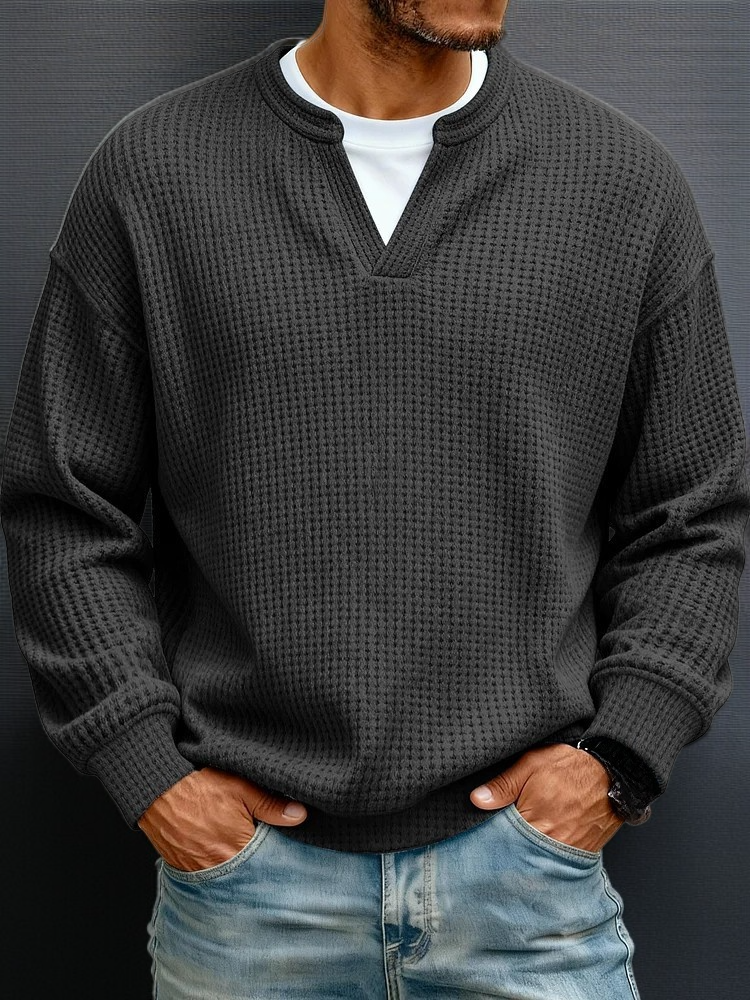 快適な着心地のワッフル柄長袖トップス