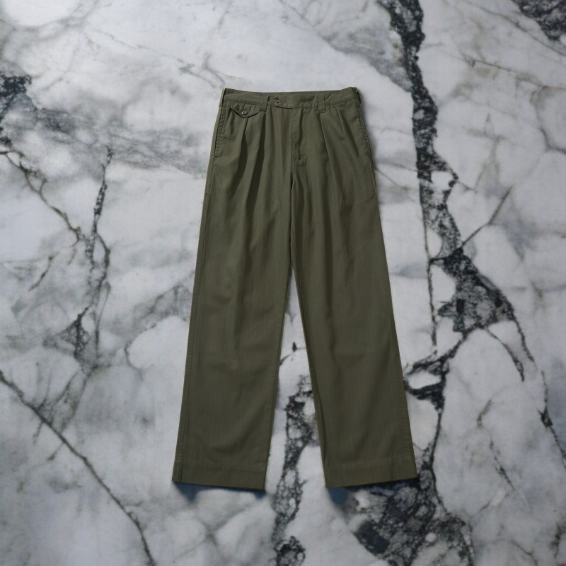 ベーシックなヘリンボーンHBTカーゴパンツ、4ポケットプリーツカジュアルパンツ、オールシーズンパンツ