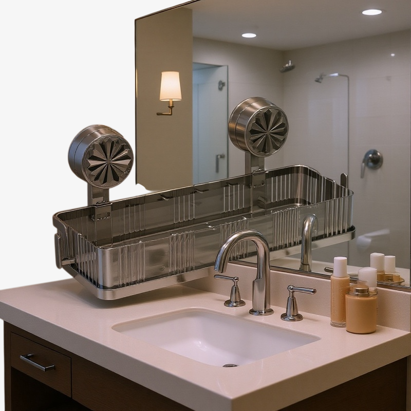 Estante de baño con ventosa montado en pared sin perforar