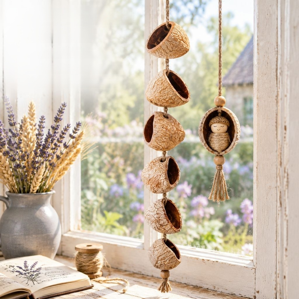 Natural Nut Shell Rattle DIY Craft Material Bean Pod Doll Wind Chime Pendant