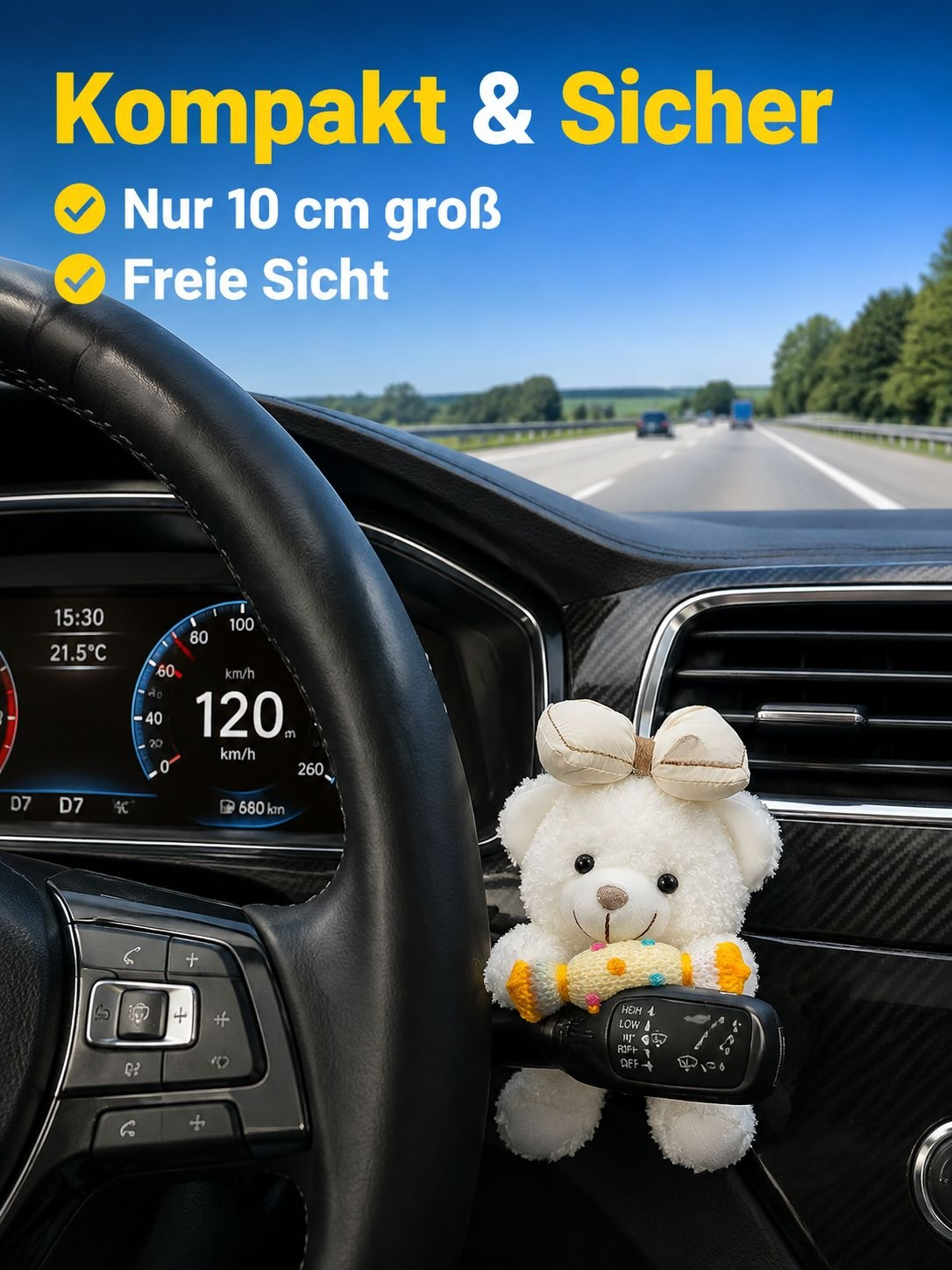 Niedlicher, bärenförmiger Schalthebel, Lenkrad und Scheibenwischerarm als dekoratives Ornament