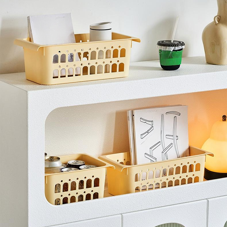 南洋風デザイン多サイズ伸縮ロッド付きメッシュ収納バスケット