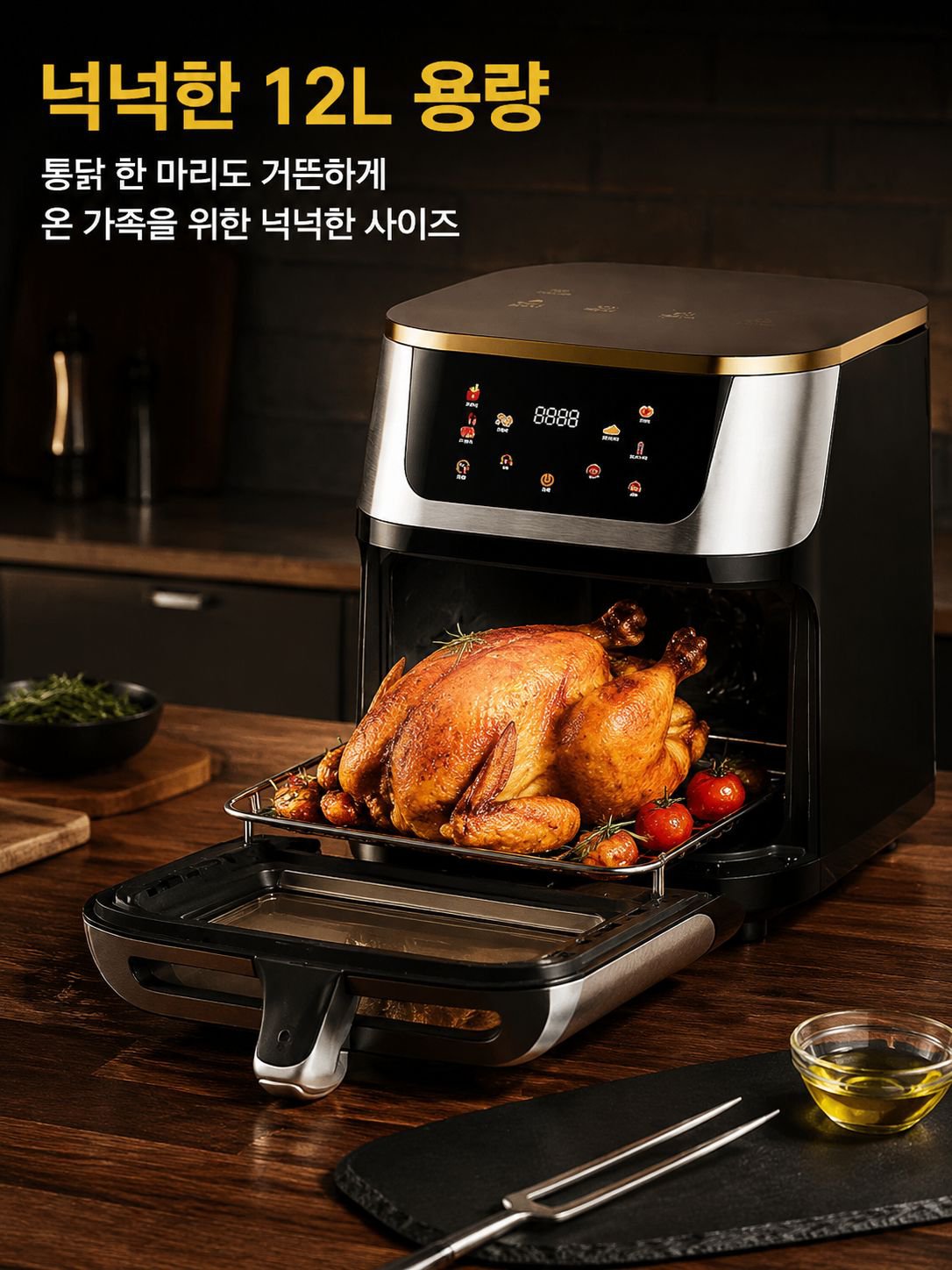 가정용 대용량 터치식 다용도 에어프라이기 스테인레스 가시 전기프라이기