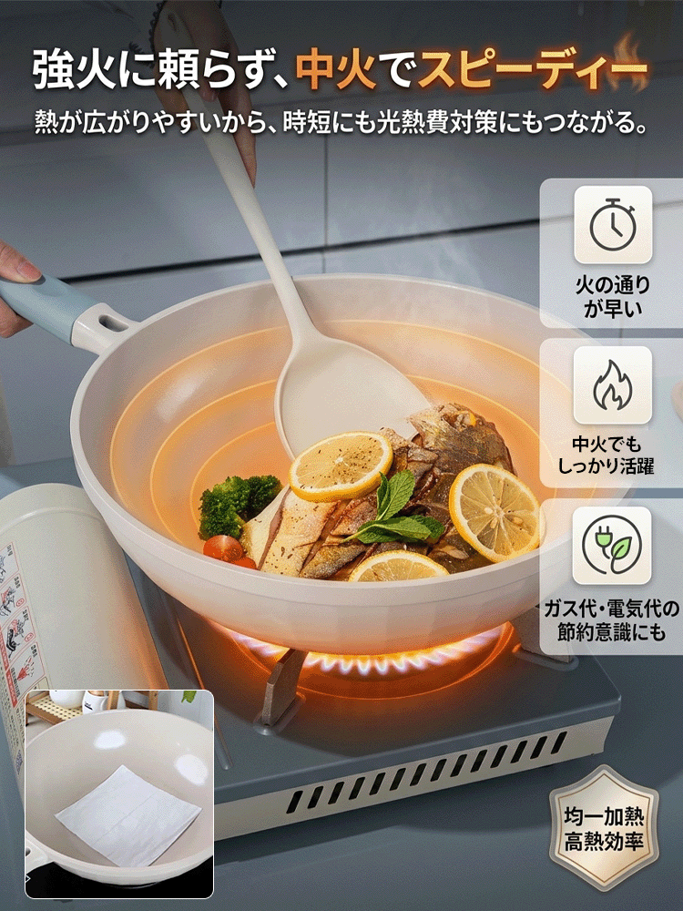  チタン芯材耐熱陶器コーティングノンスティックフライパン
