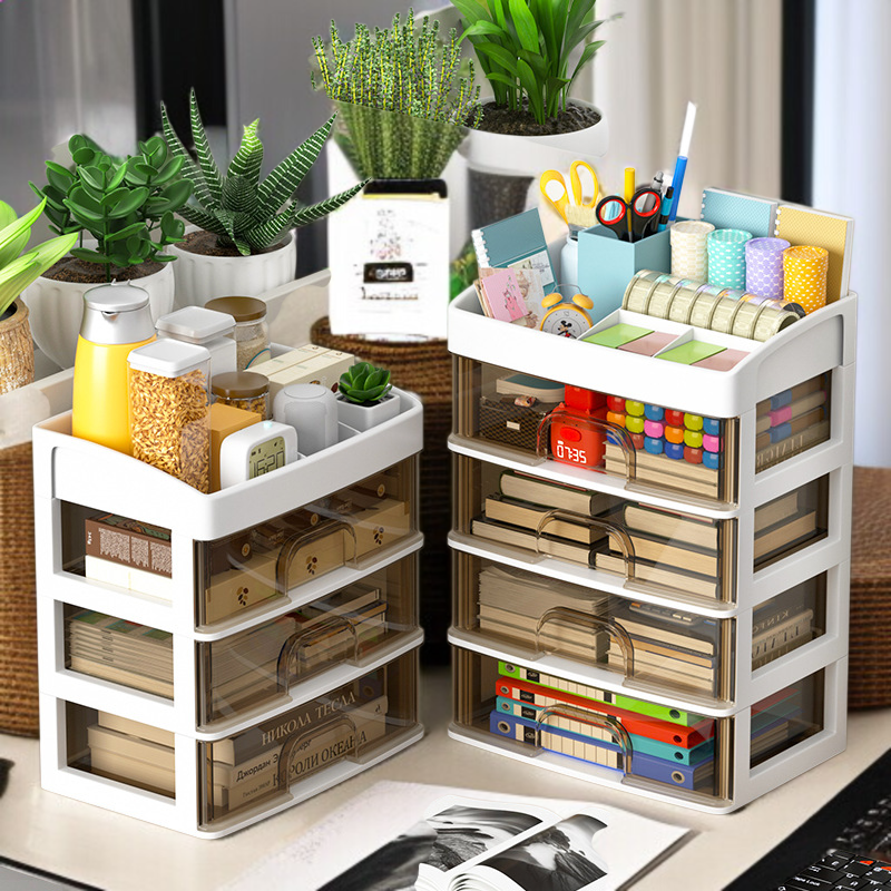 引き出し式デスクトップ収納ボックスオフィスデスクオーガナイザー文具化粧品収納ラック収納キャビネットボックス