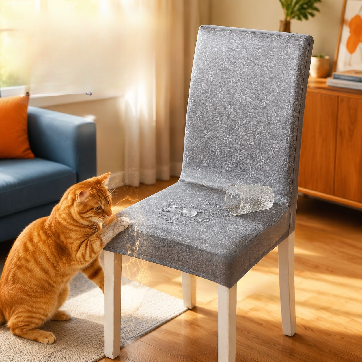 Full Coverage Ice Silk Chair Cover for Straight Back Chairs