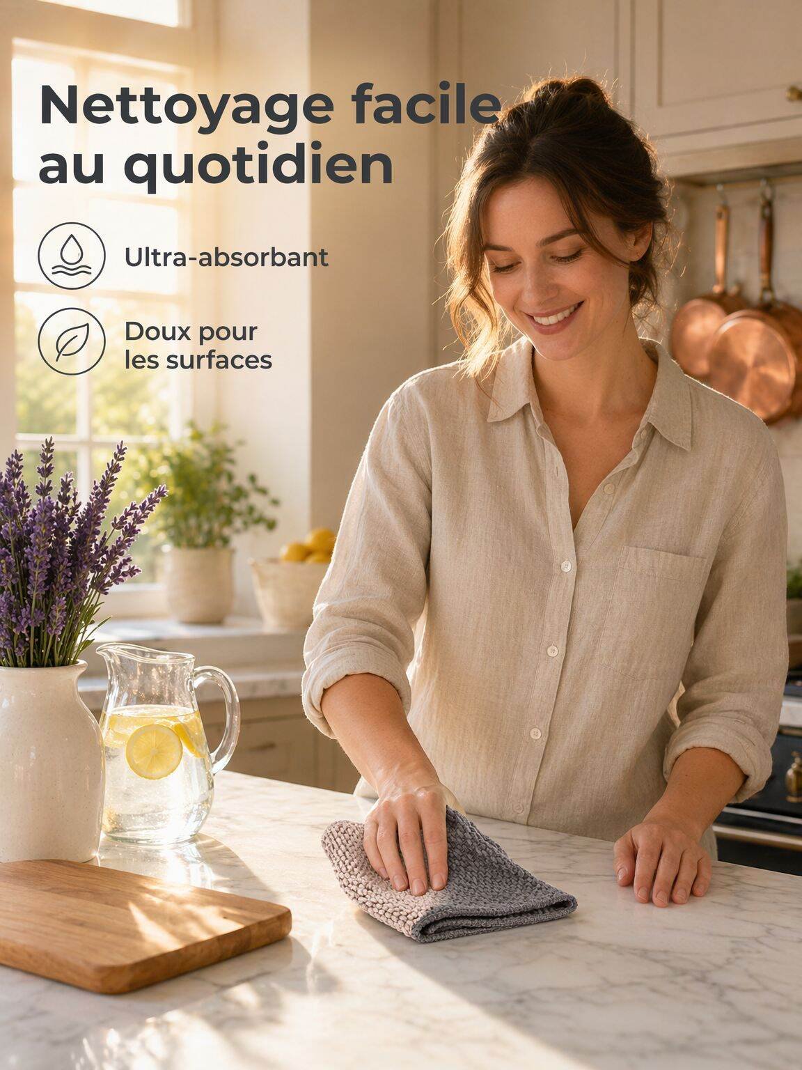 Chiffon absorbant et résistant pour cuisine