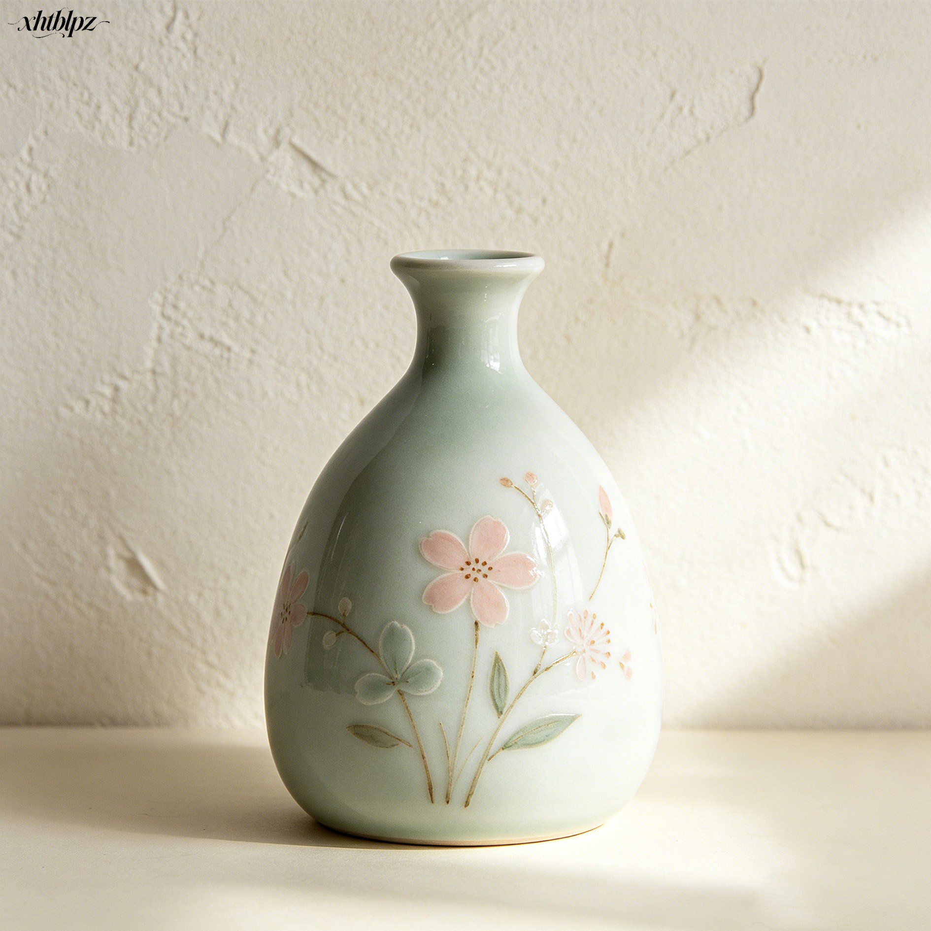 青磁の桜模様のミニチュア花瓶（3個セット）