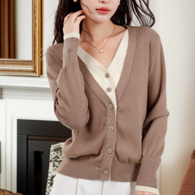 여성 니트 루즈핏 기질 레깅스 컬러링 페이크 투피스 긴팔 상의 얇은 니트