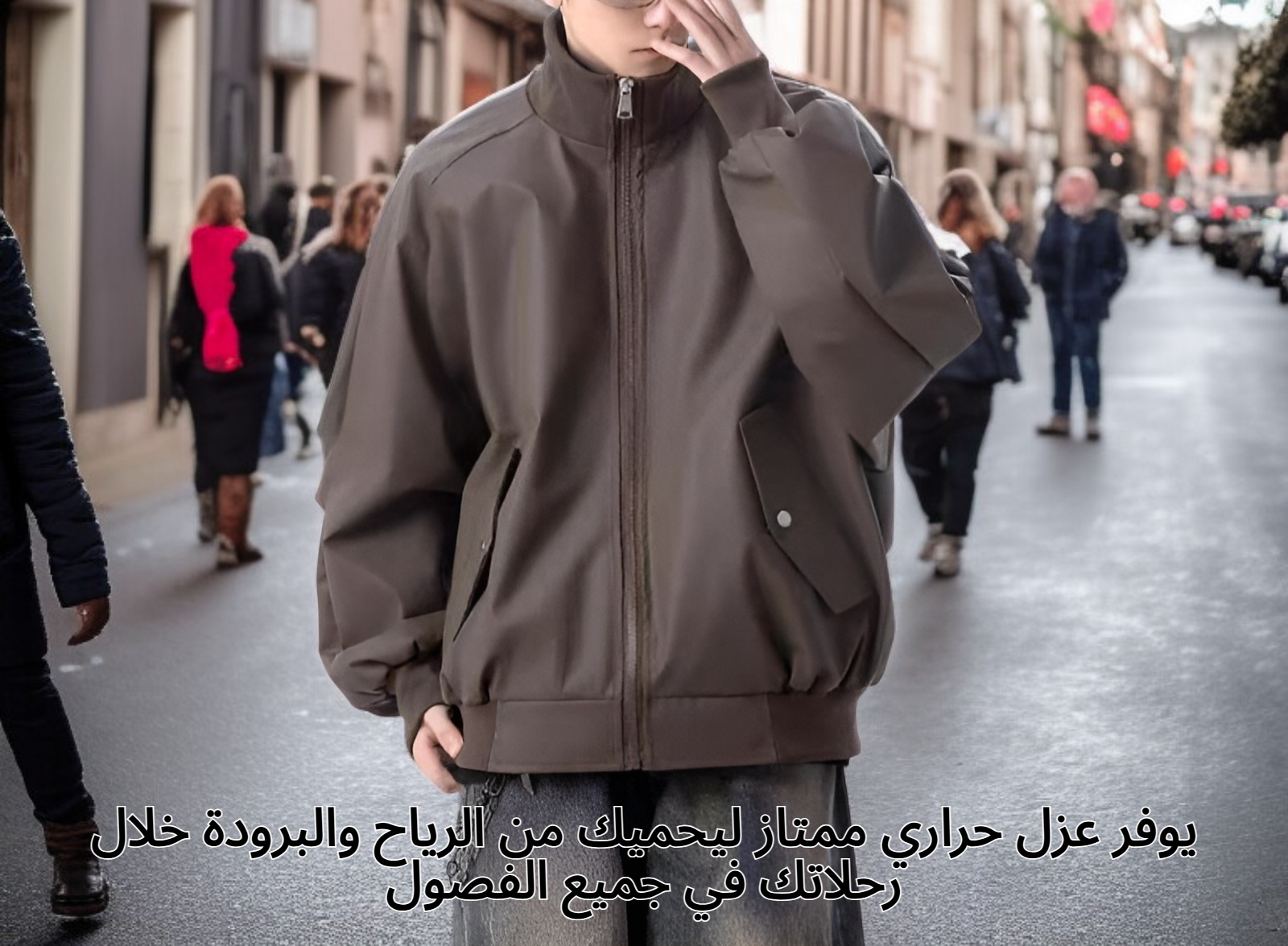 تصميم كلاسيكي لجاكيت جلد بني للدراجين