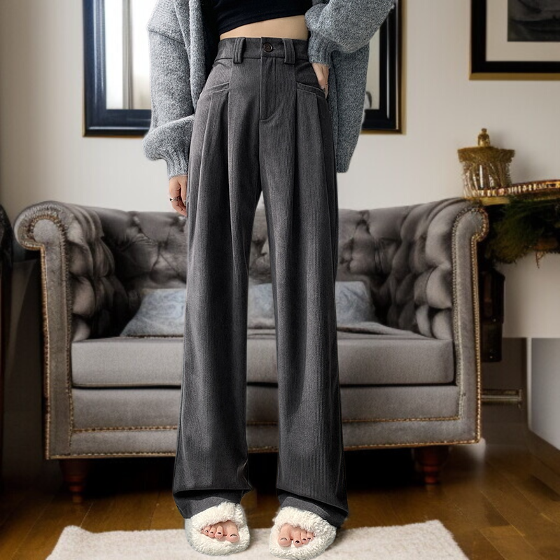 ワイドパンツ レディース 厚手 コーデュロイ ドラッグパンツ ハイウエスト ストレート ラッド カジュアルパンツ ブラウン ワイドパンツ レディース シェニール織 パッド付き カジュアルパンツ