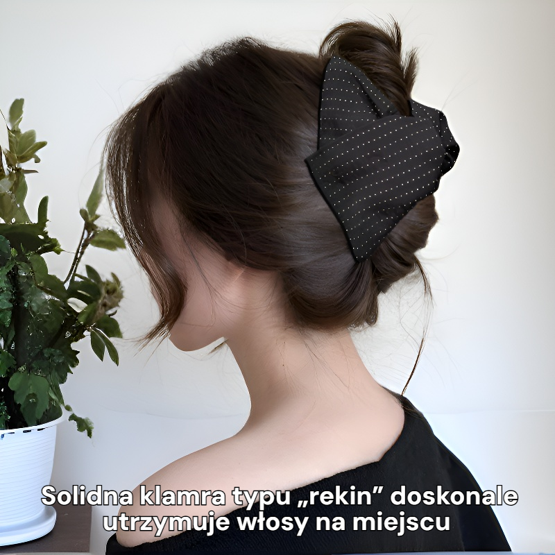 Francuska elegancka spinka do włosów w kropki, klamra 'rekin' na tył głowy