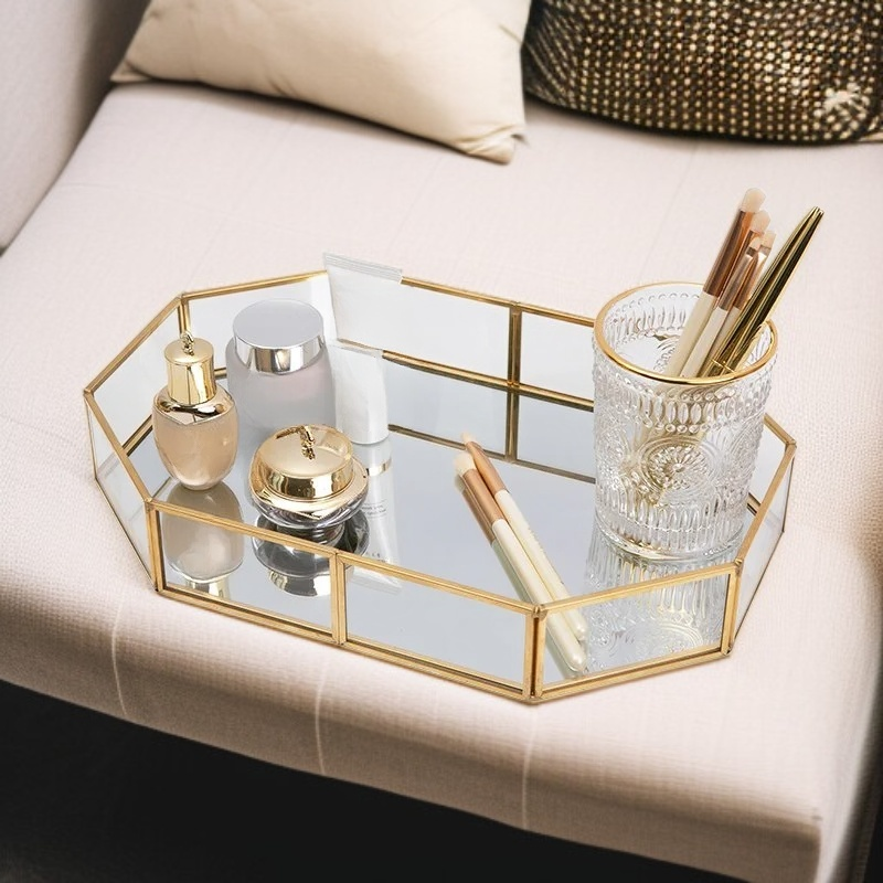 Bandeja organizadora de vidrio nórdico para cosméticos y perfumes