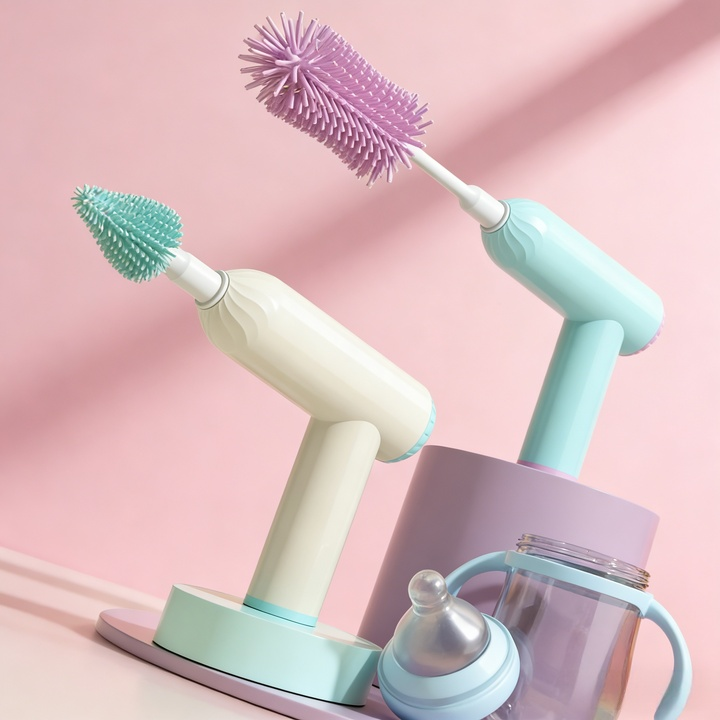 แปรงซิลิโคนไฟฟ้าสำหรับทำความสะอาดขวดน้ำและแก้ว หมุนได้ 360 องศา