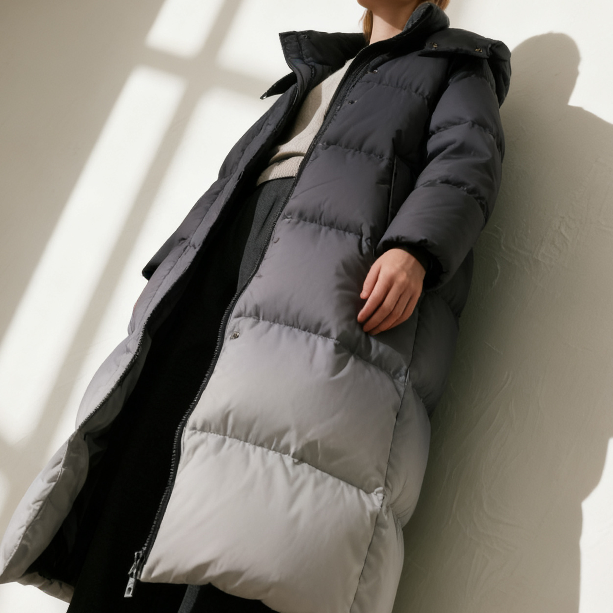 여성 롱 기장 그라데이션 다운 자켓