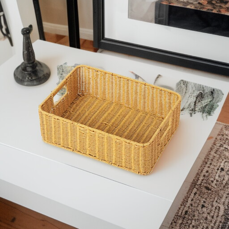 데스크탑 간식 화장품 수납 바구니 라탄 스타일 커피 테이블 수납 바구니 거실 TV 캐비닛