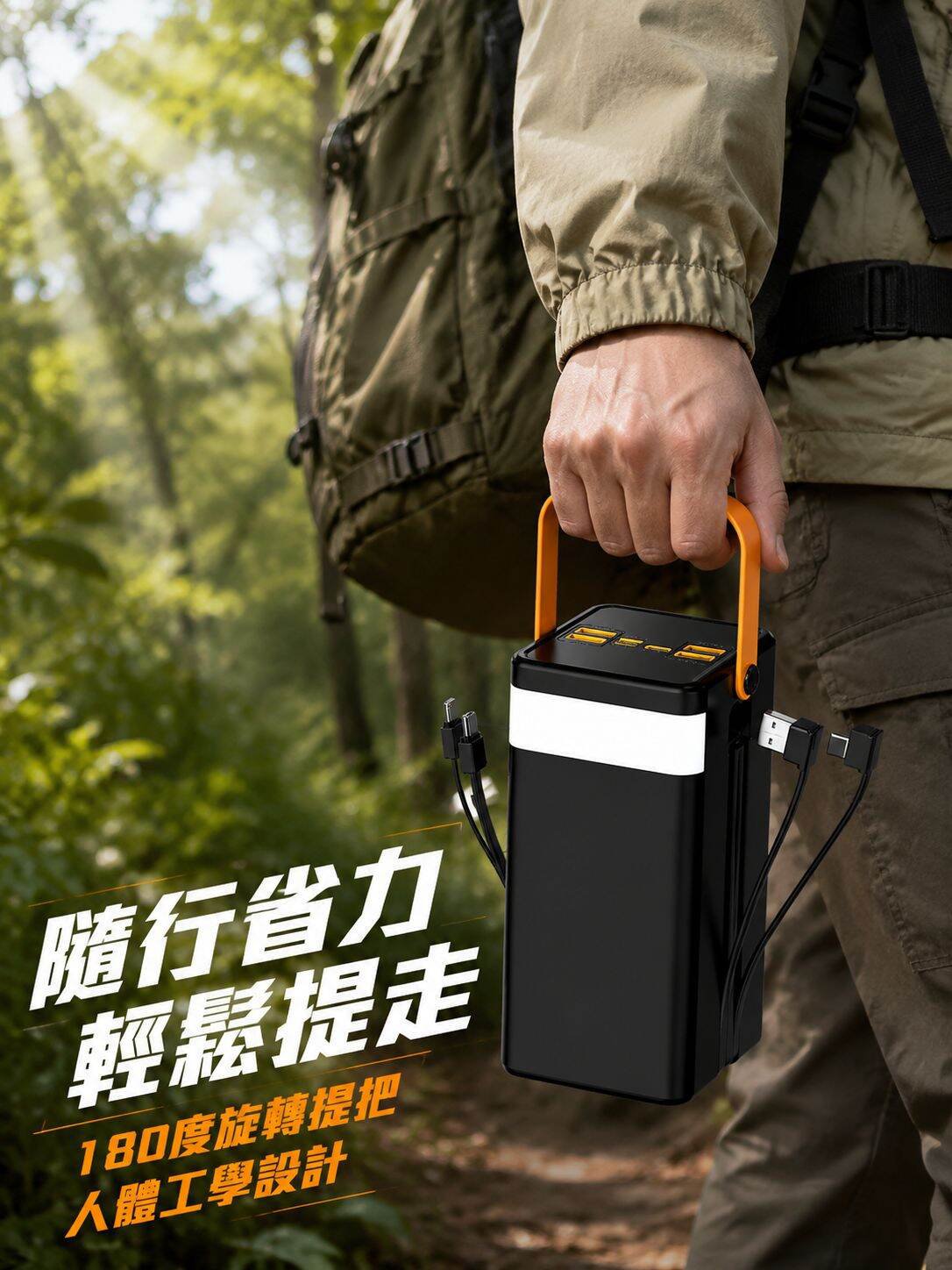 大容量自帶線戶外應急快充充電寶