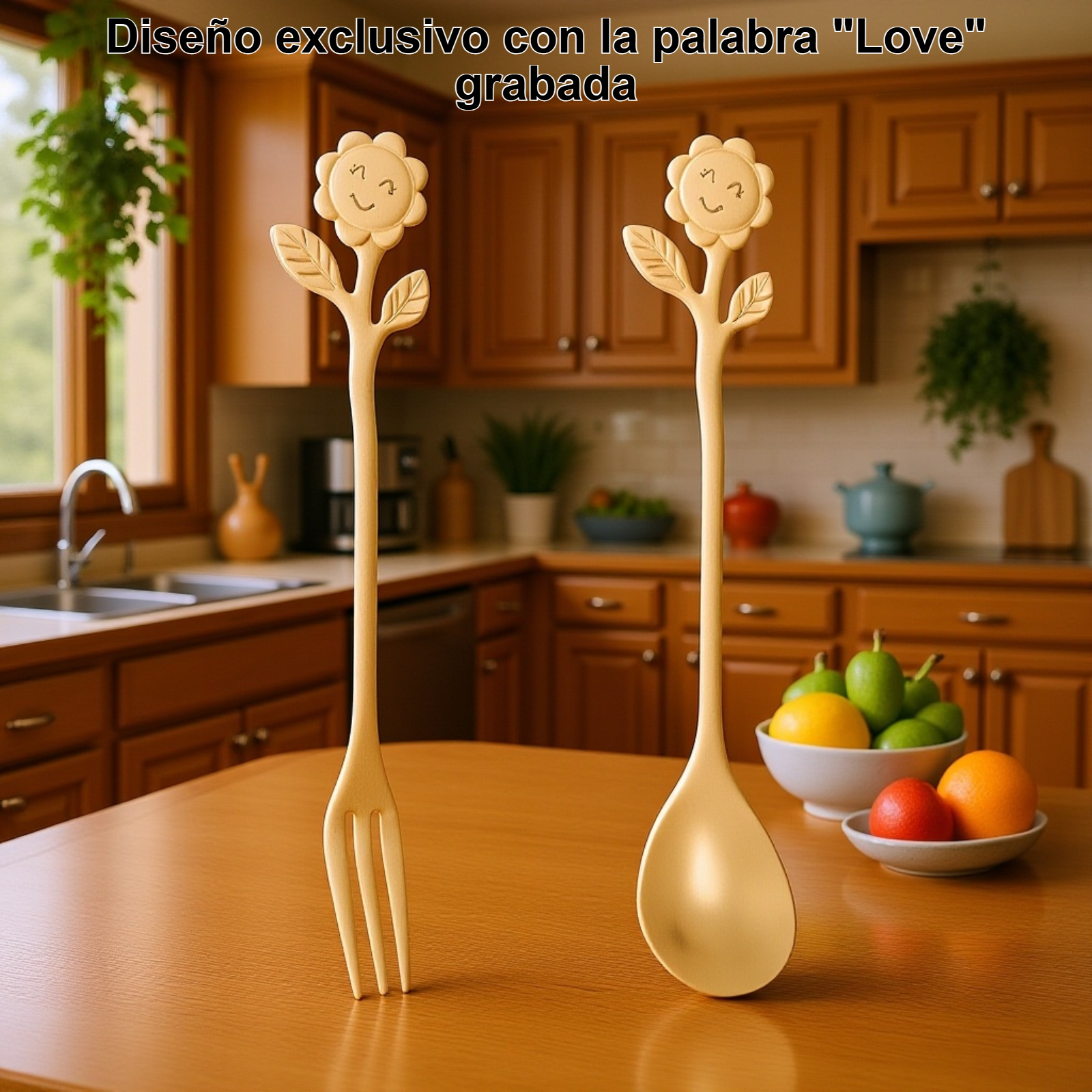 Cuchara de acero inoxidable con hoja de oro Love